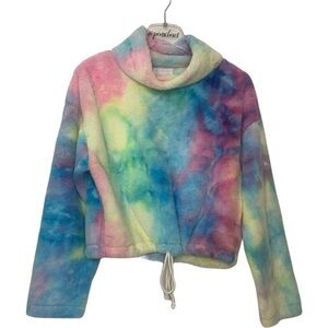 New Le Lis Collection Pastel Rainbow Tie Dye Cropped Long Sleeve Knit Sweater